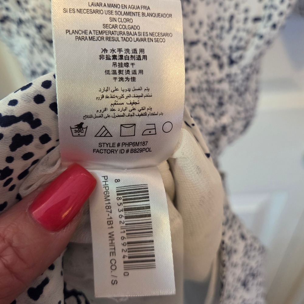 BCBGeneration Shirt Dress White Navy Dalmatian Print Pockets Size S - Picture 8 of 10